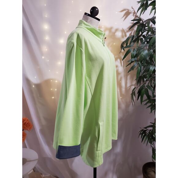 T by Talbots Full Zip Chambray Flip Cuff Light Jacket Size 3X Lime Green UPF 50+ - Picture 5 of 12